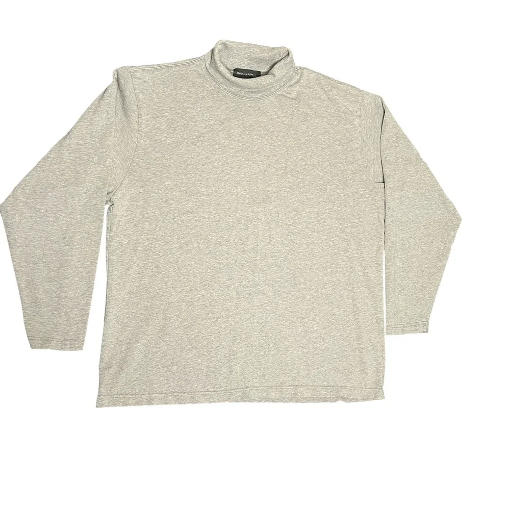 Vintage Banana Republic Mens XL‎ Gray Cotton Mock Turtleneck Shirt Heavy